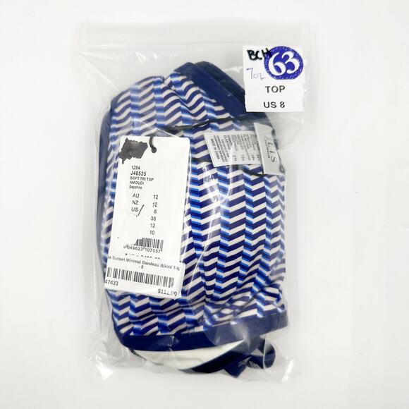 JETS AMOUDI Soft Triangle Bikini TOP Navy Blue White Sapphire J40525 US 8 Med - Picture 4 of 4